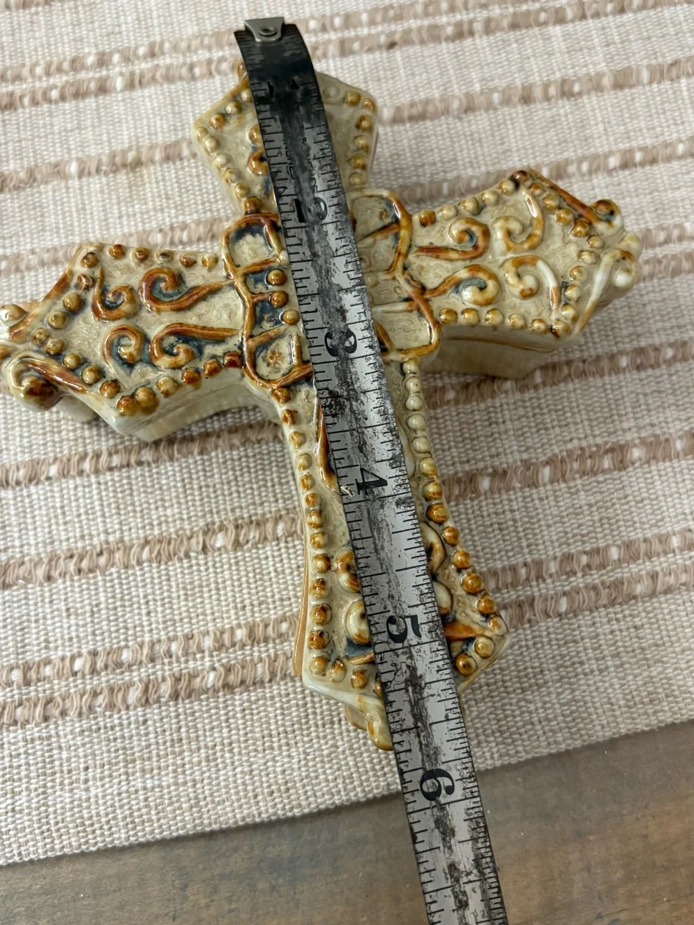 Holiday Market Blue Ceramic Cross Trinket Jewelry Box 6”